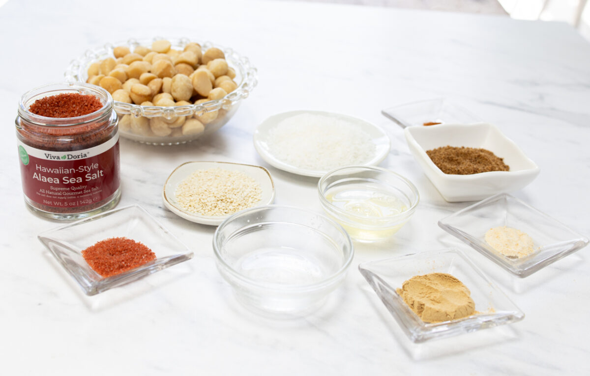 Ingredients for: Hawaiian Coconut Toasted Macadamia Party Nuts