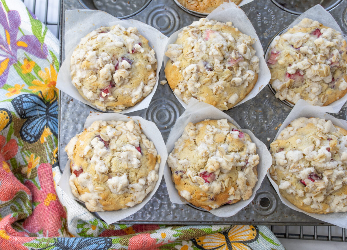 The Remarkable Rhubarb Oatmeal Muffins out of the oven