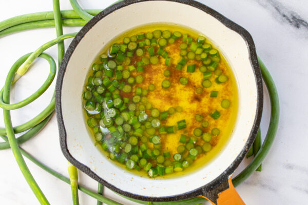 Browned Butter with Garlic Scapes (Over Local Mixed Veggies)