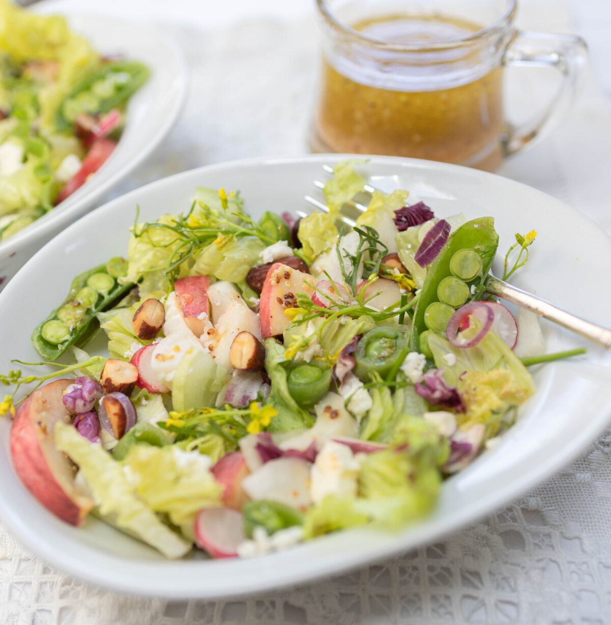 Sensational Summer Peach & Veggie Chopped Salad with Karen's Apple Cider Vinegar - Mustard & Honey Vinaigrette
