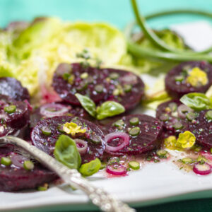 Steamed Baby Beets with Garlic Scape Vinaigrette