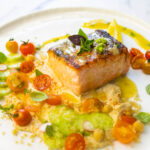 Weeknight Summer Salmon with Local Veggies, Hummus and Quinoa