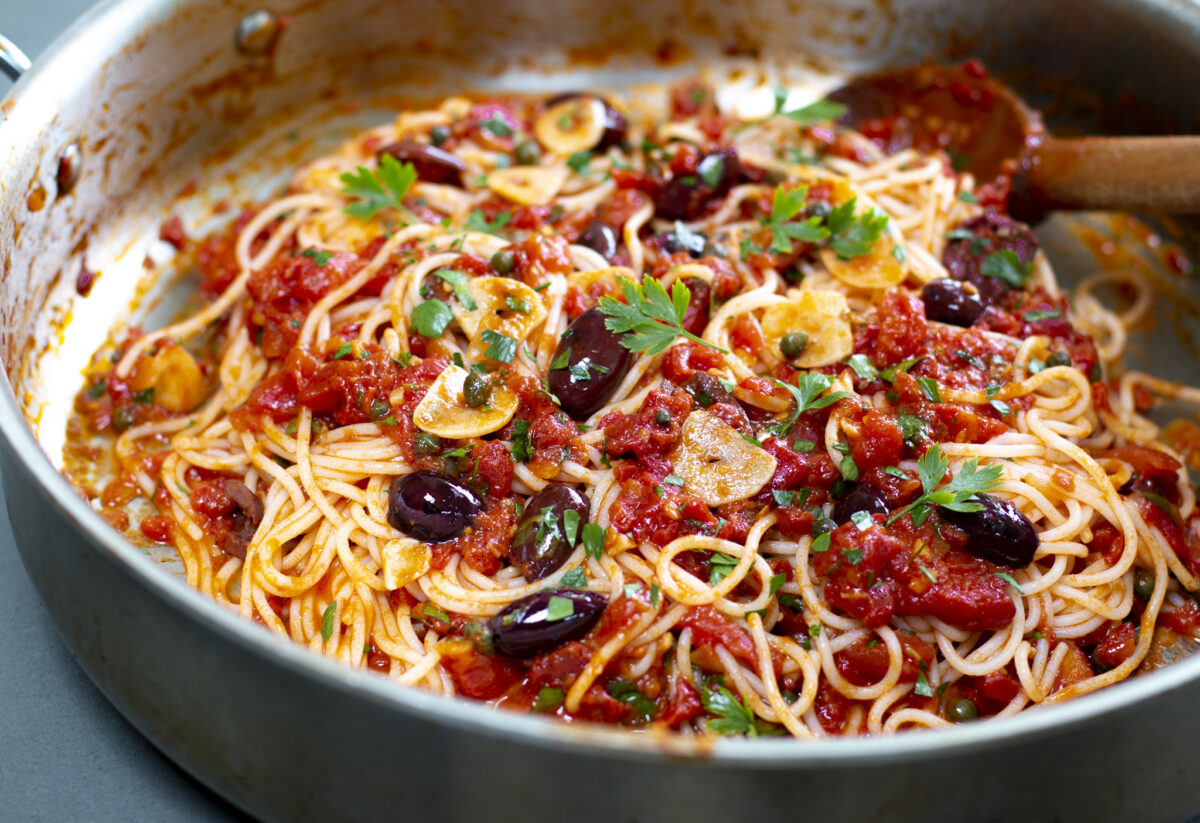 Karen’s Pasta Puttanesca with Fresh Tomatoes