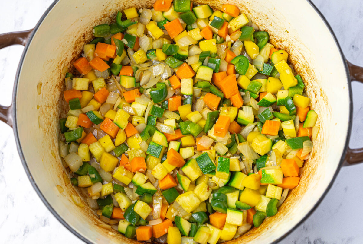 Cooking vegetables for Chicken Chili