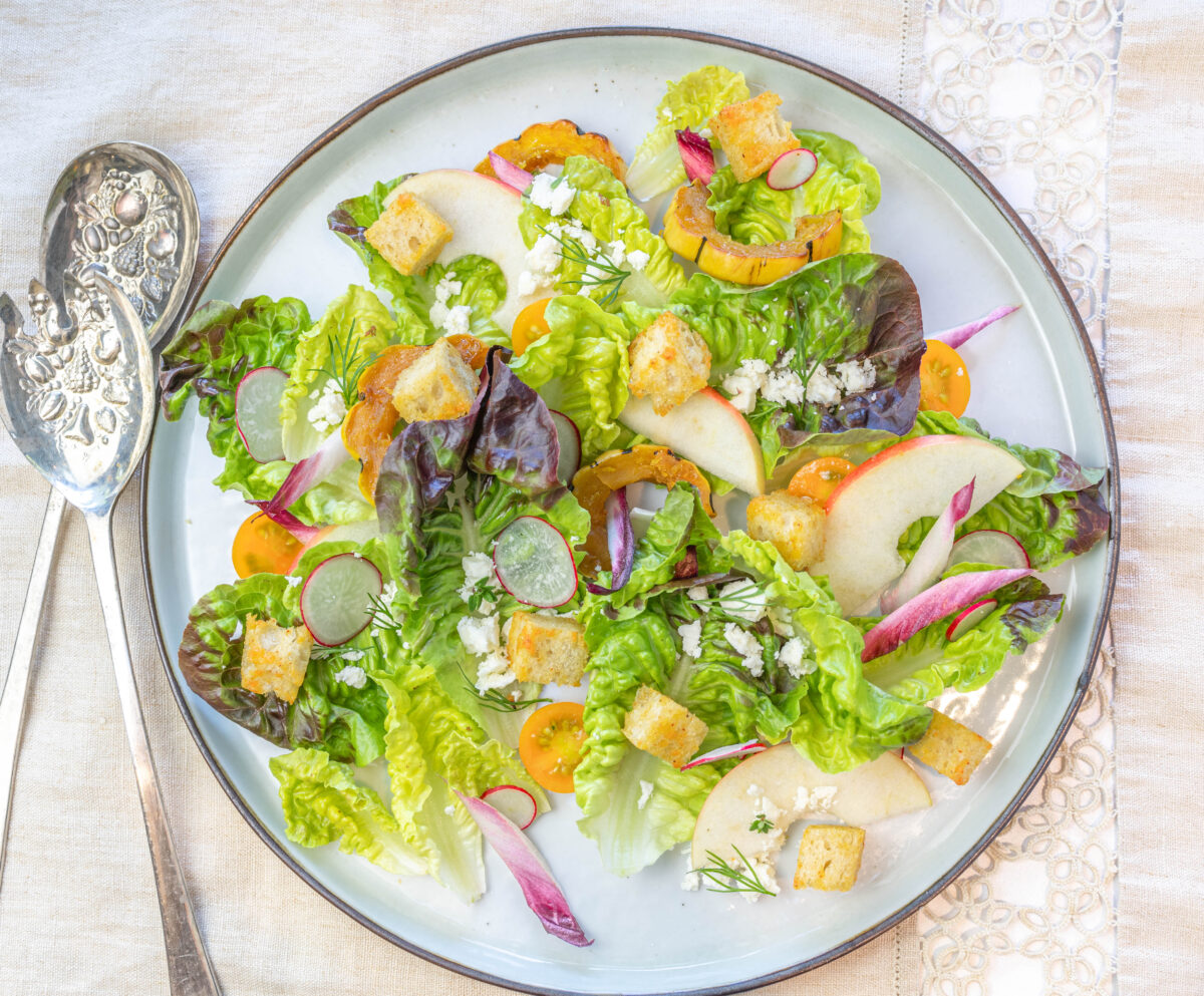 Add these croutons to a salad - here is a Fall Salad with local ingredients